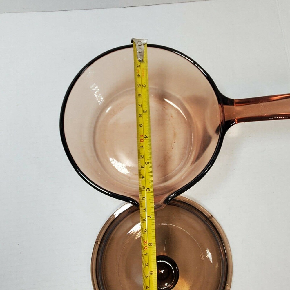 VTG Vision Corning Ware 1L Sauce Pan Pour Spout Pot Amber w/ Pyrex Lid USA - Picture 5 of 7